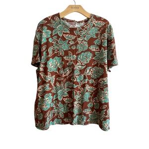 We The Free people Brown and Teal Patterned Top